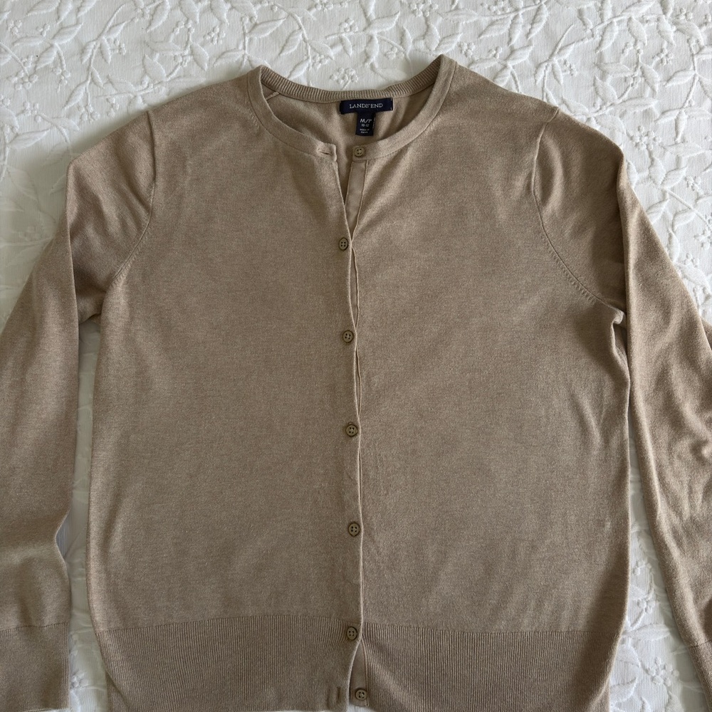 Lands' End Women's Beige Button-Up Cardigan